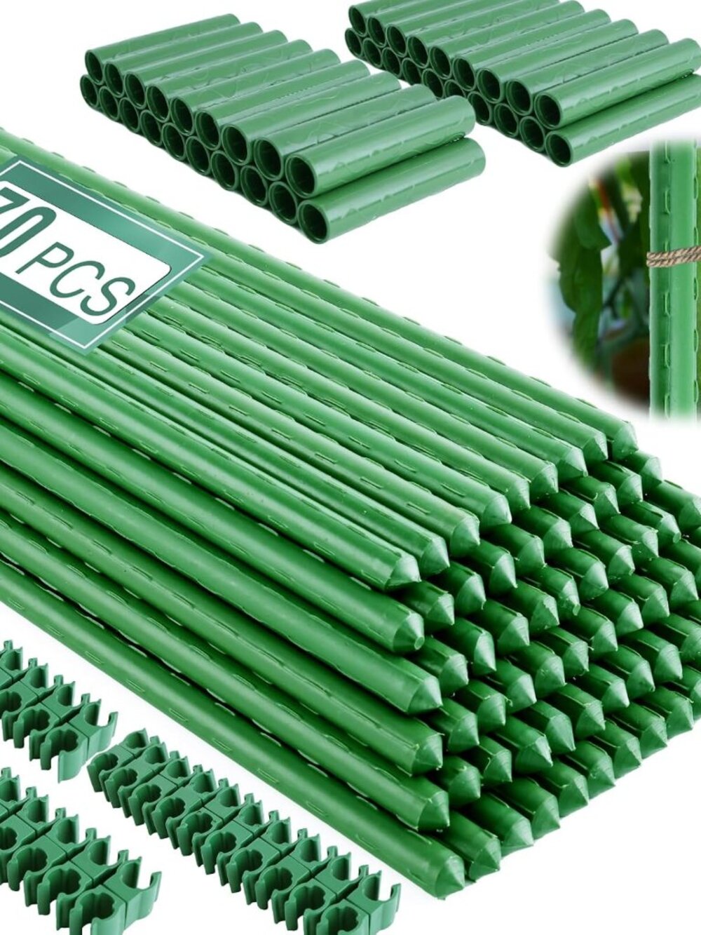 Garden Stakes 16 Inch 70 Pack, Diy 4ft 5ft 6ft 7ft 8ft Tomato Stakes Plastic Coa